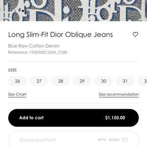 Long Slim Fit Dior Oblique jeans